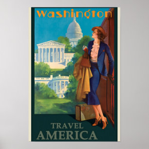 Póster Vintage Washington DC Travel Ilustracion