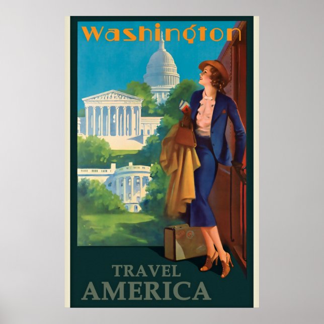 Póster Vintage Washington DC Travel Ilustracion (Frente)