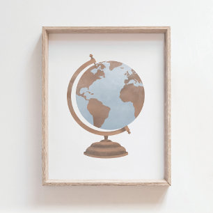 Póster Vintage Watercolor Globe Travel Decour Poster