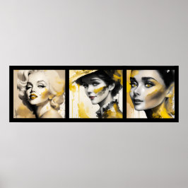 Póster vintage watercolor yellow girls 3/3 all in one