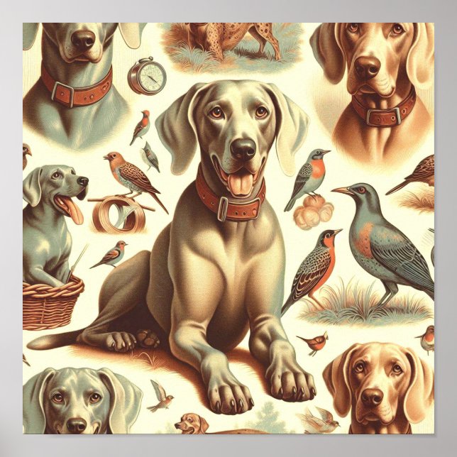 Póster Vintage Weimaraner Seamless (Frente)