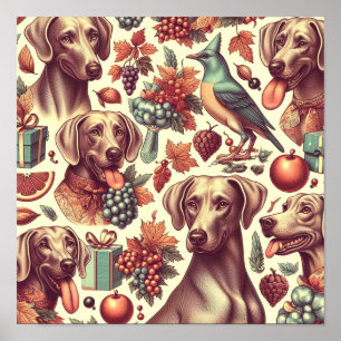Póster Vintage Weimaraner Seamless Ilustracion