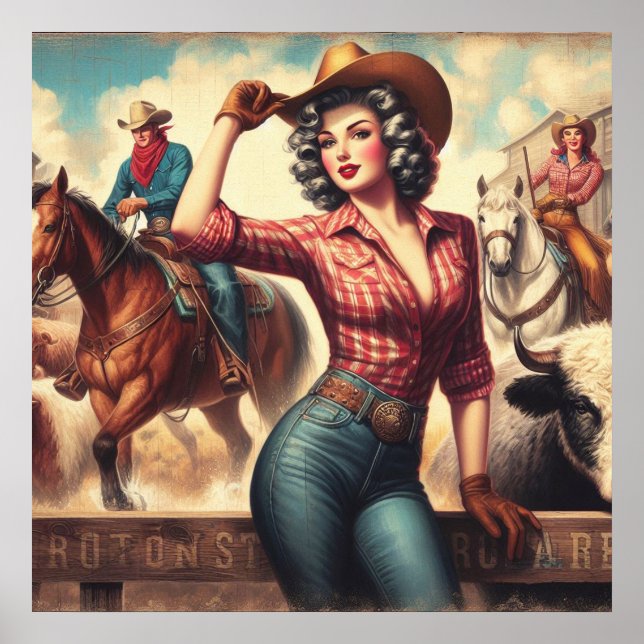 Póster Vintage Western Cowgirl (Frente)