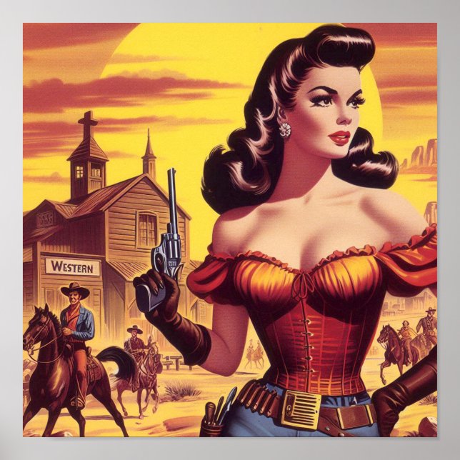 Póster Vintage Western Pin up (Frente)