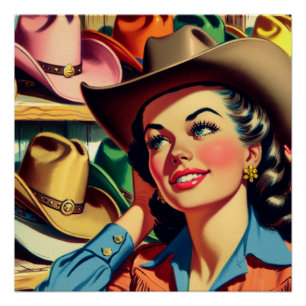 Póster Vintage Western Retro Cowgirl Comprar Para Gorras