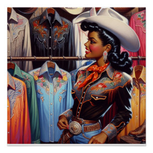 Póster Vintage Western Retro Cowgirl Shiropping