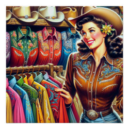 Póster Vintage Western Retro Cowgirl Shiropping
