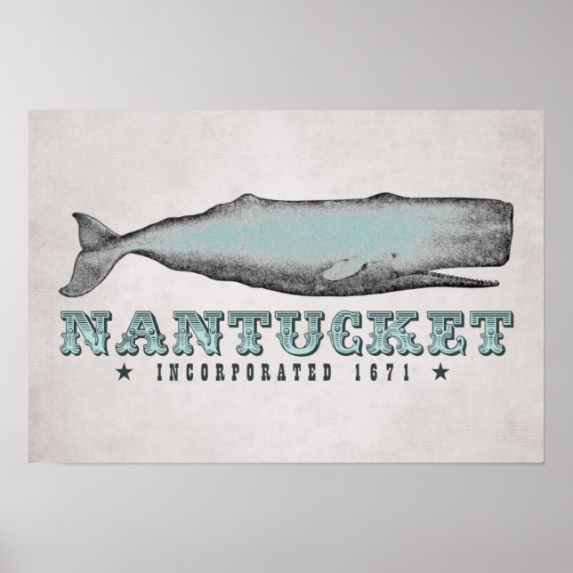 Póster Vintage Whale Nantucket Massachusetts Inc 1671 (Frente)