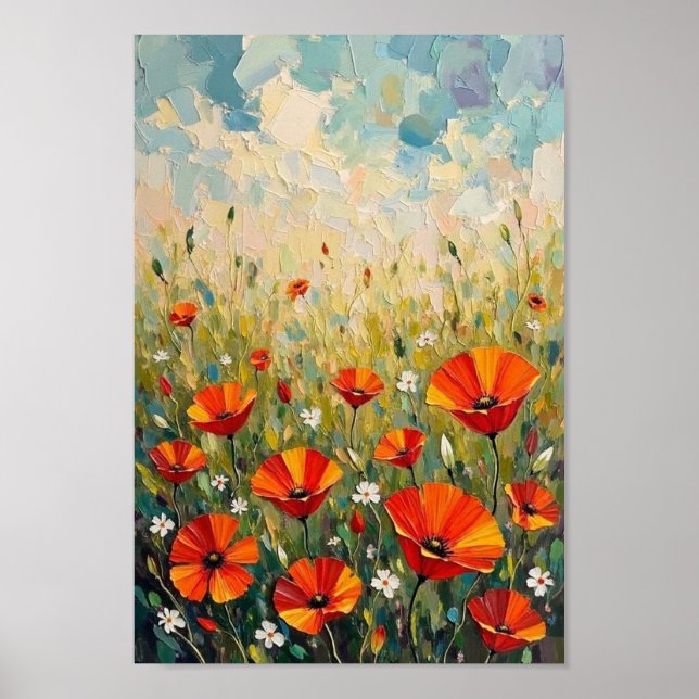 Póster Vintage Wild Poppy Meadow Art (Frente)