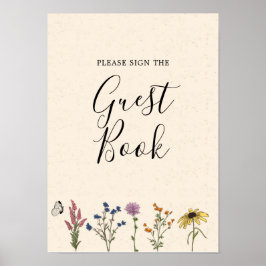 Póster Vintage Wildflower Baby Shower Guest Book
