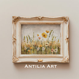Póster Vintage Wildflowers Campo Paisaje Rural