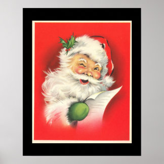 Póster Vintage Winking Jolly Santa Claus - Poster