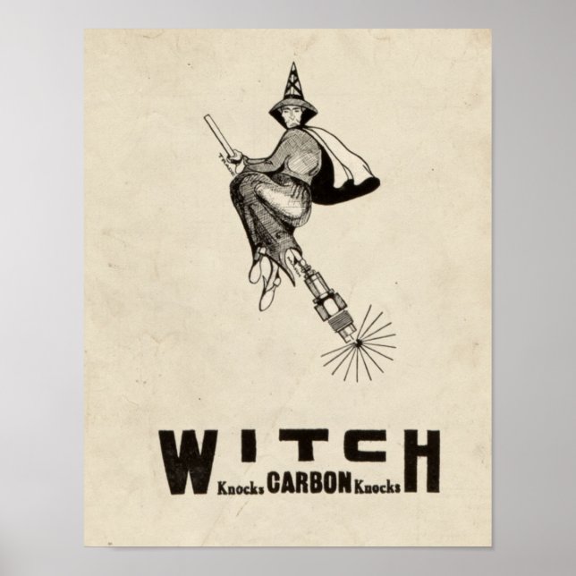 Póster Vintage Witch Hat Broomstick Halloween Funny (Frente)