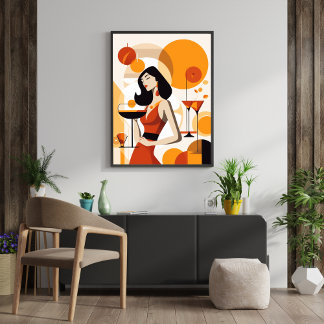 Póster Vintage Woman con coctail