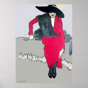 Póster Vintage Woman in Red, añada texto