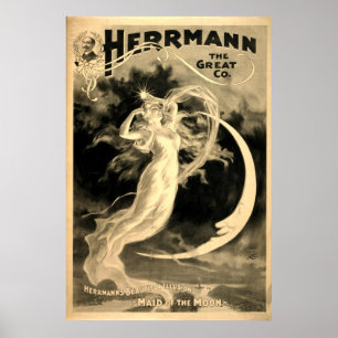 Póster Vintage Woman & Moon Magician Herrmann