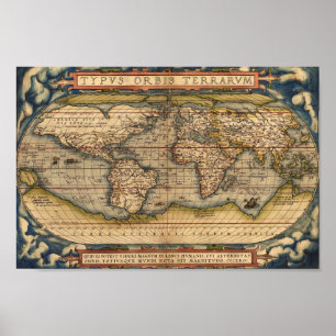 Póster Vintage World Map by Abraham Ortelius 1564