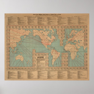 Póster Vintage World Map: Rutas y velocidades de envío -