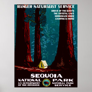 Póster Vintage WPA Camping en el Parque Nacional Sequoia