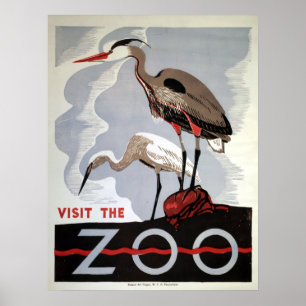 Póster Vintage WPA Visita el Zoo Heron y Egret