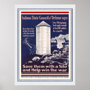 Póster Vintage WW1 Indiana Corn Silo Agricultores Patriót
