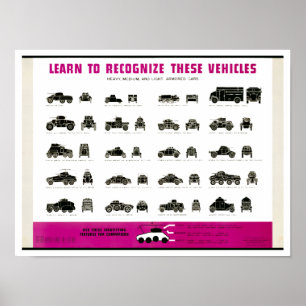 Póster Vintage WW II Armored Vehicles Chart Poster