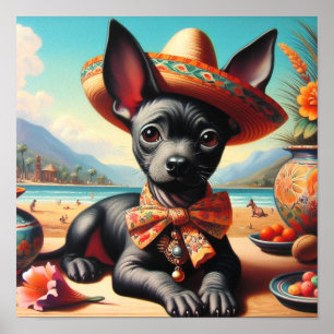 Póster Vintage Xoloitzcuintle