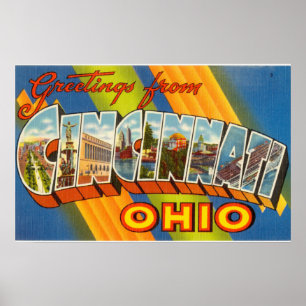 Póster Vintage Y Colorido Saludo De Cincinnati Ohio