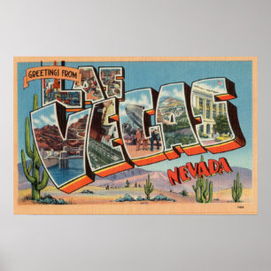 Póster Vintage y colorido saludos desde Las Vegas Nevada