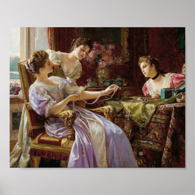 Póster Vintage y exquisito, elegantes damas y joyas (Frente)
