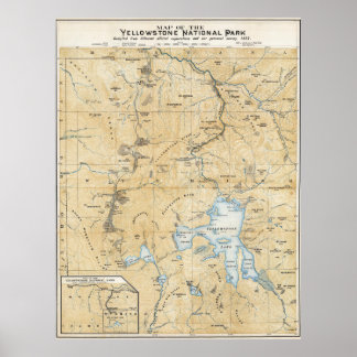 Póster Vintage Yellowstone, Grand Canyon Map Poster 1885