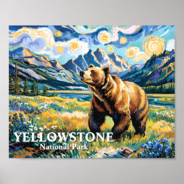 Póster Vintage Yellowstone National Park Bear Landscape
