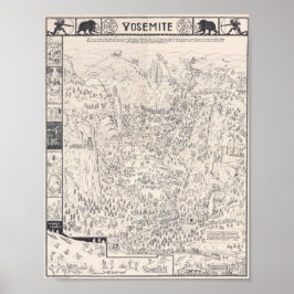 Póster Vintage Yosemite Map of National Park 1931