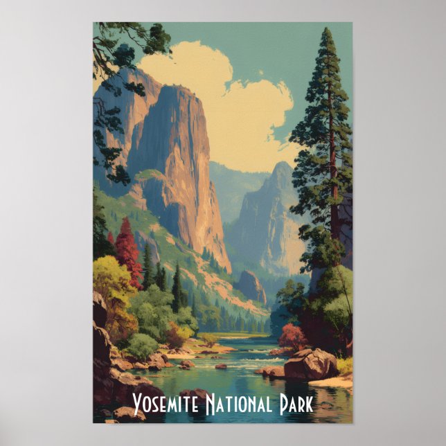 Póster Vintage Yosemite National Park Valley River View (Frente)