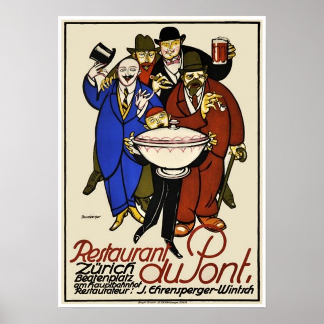 Póster Vintage Zurich Restaurant Publicidad Art Deco (Frente)