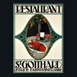 Póster Vintage Zurich Restaurant Publicidad Art Deco<br><div class="desc">Poster Art Déco de Otto Baumberger, aproximadamente 1913, para el restaurante del elegante Hotel St-Gotthard de cinco pisos de lujo, fundado en 1889 en Zürich. Este producto (de tamaño pequeño a máximo) se reproduce a partir de una publicación, publicidad o impresión vintage. La imagen se ha limpiado, mejorado digitalmente y...</div>