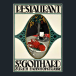 Póster Vintage Zurich Restaurant Publicidad Art Deco<br><div class="desc">Poster Art Déco de Otto Baumberger, aproximadamente 1913, para el restaurante del elegante Hotel St-Gotthard de cinco pisos de lujo, fundado en 1889 en Zürich. Este producto (de tamaño pequeño a máximo) se reproduce a partir de una publicación, publicidad o impresión vintage. La imagen se ha limpiado, mejorado digitalmente y...</div>