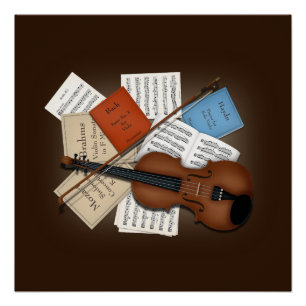 Póster Viola & Bow con libros y Personalizable de música 