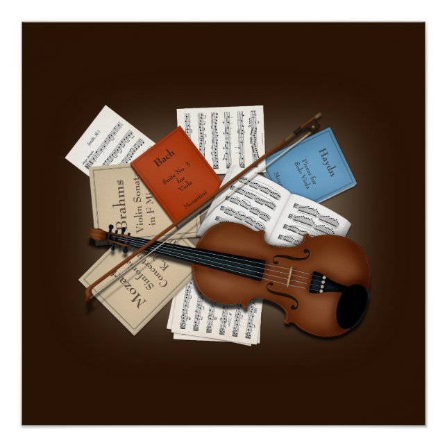 Póster Viola & Bow con libros y Personalizable de música  (Anverso)