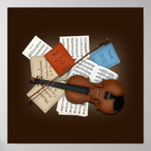 Póster Viola & Bow con libros y Personalizable de música 