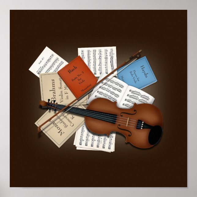 Póster Viola & Bow con libros y Personalizable de música  (Frente)