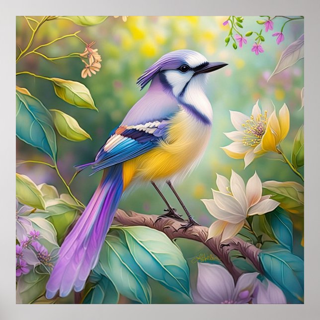 Póster Violet Tufted Jay Fantasy Bird (Frente)