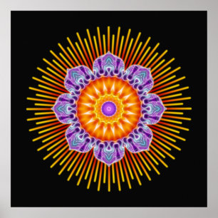 Póster Violeta amarilla de Mandala negro
