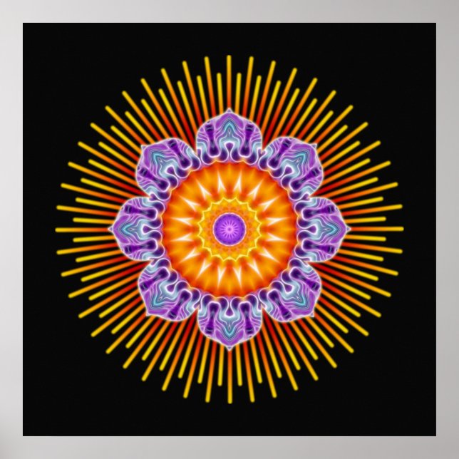 Póster Violeta amarilla de Mandala | negro (Frente)