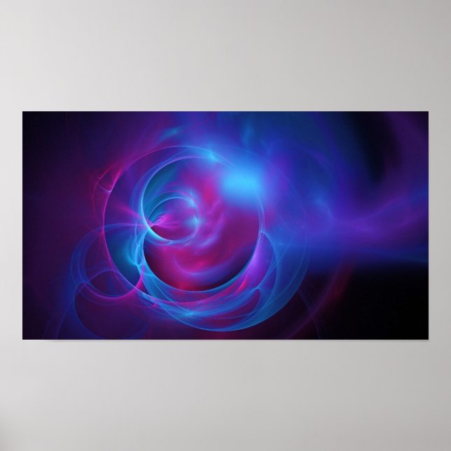 Póster Violeta azul y fractal cósmico rosa (Frente)