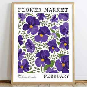 Póster Violeta Morada Floral Febrero Mercado de Flores Na