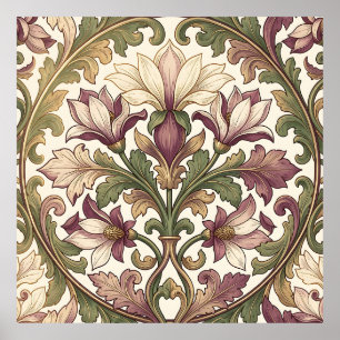 Póster Violeta Victoriana Crema Floral Ornata