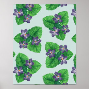 Póster Violetas en azul de vidrio marino