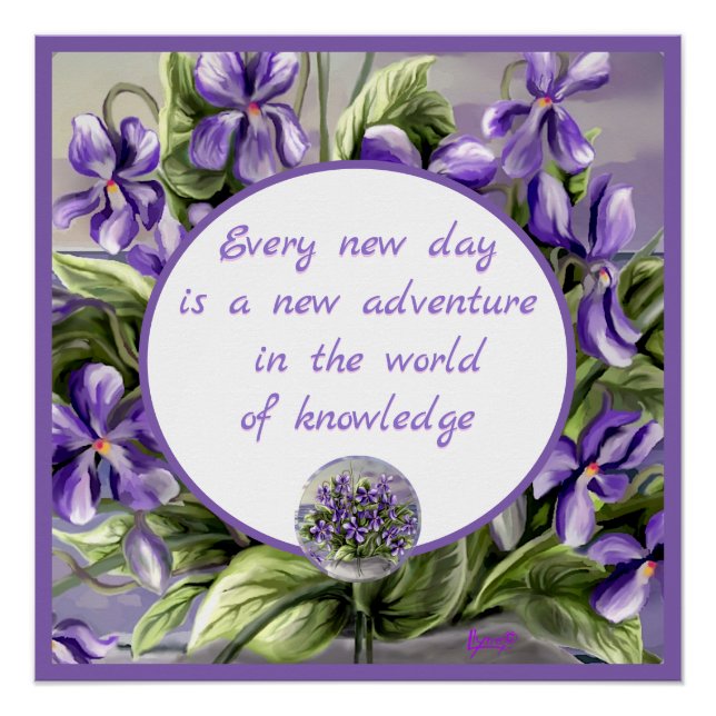 Póster violetas en tarro lunar (Anverso)