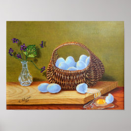 Póster Violetas y cesta de huevos